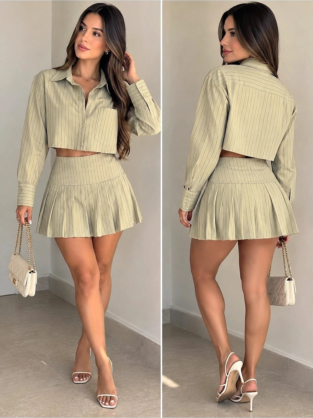 Striped Skirt Set in Green Like New